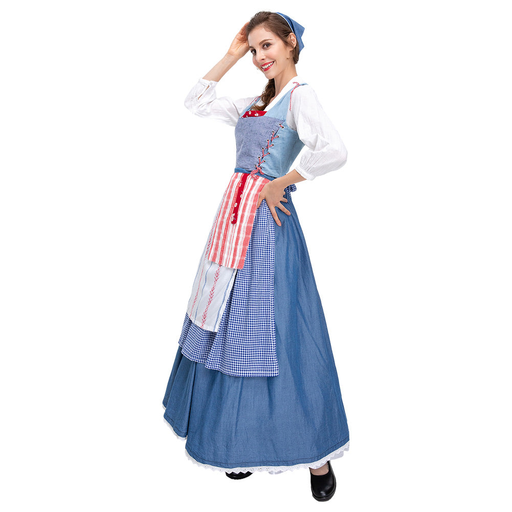 Beauty and the Beast Belle Cosplay Costume Blue Maid Dress Halloween Carnival Suit