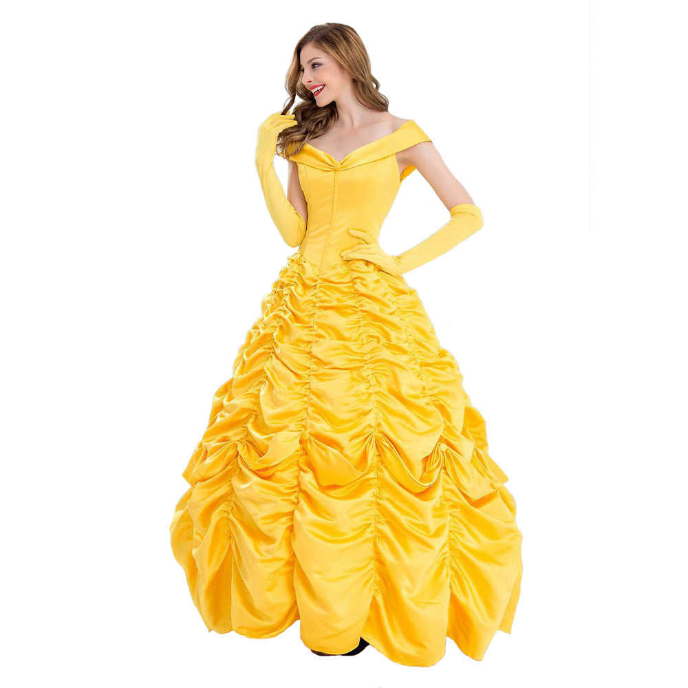Beauty and the Beast Belle Cosplay Costume Women Yellow Long Dress Halloween Carnival