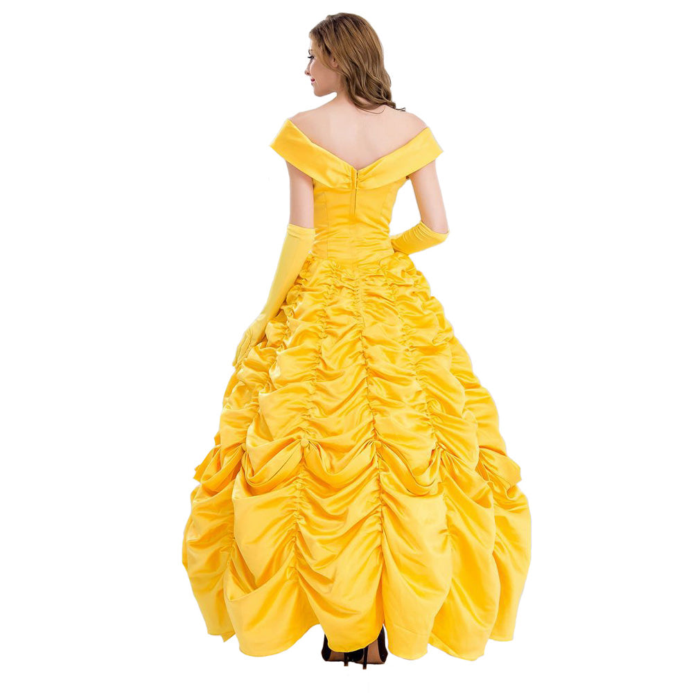 Beauty and the Beast Belle Cosplay Costume Women Yellow Long Dress Halloween Carnival
