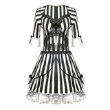 Beetlejuice Cosplay Costume Women Black And White Striped Dress Halloween Carnival
