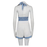 Barbie 2023 Blue Striped Beach Outfits Cosplay Costume Halloween Carnival Suit