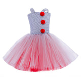 Kids Girls It Joker Cosplay Costume Mesh Dress Headband Outfits Halloween Carnival Suit