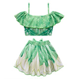 Kids Girls Tiana Swimsuit Cosplay Costume Two-Piece Swimwear Outfits Halloween Carnival Suit