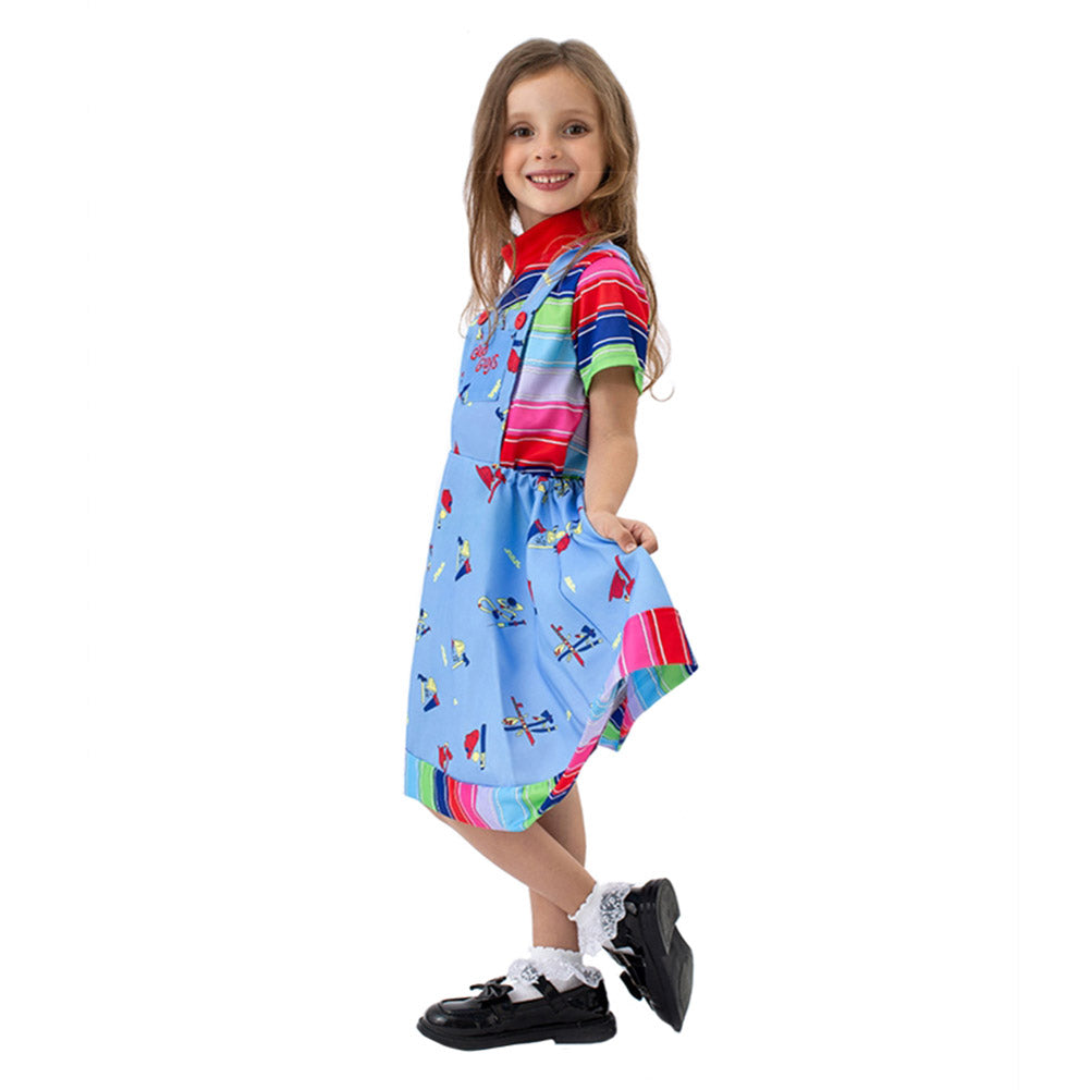 Child's Play Chucky ​Kids Children Girls Blue Dress ​Cosplay Costume Outfits 