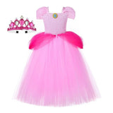 Kids Girls Aurora Cosplay Costume Pink Mesh Dress Outfits Halloween Carnival Suit