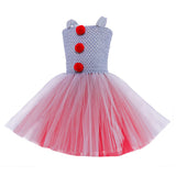 Kids Girls It Joker Cosplay Costume Mesh Dress Headband Outfits Halloween Carnival Suit