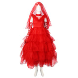 Beetle Juice Lydia Cosplay Costume Red Wedding Dress Outfits Halloween Carnival Suit