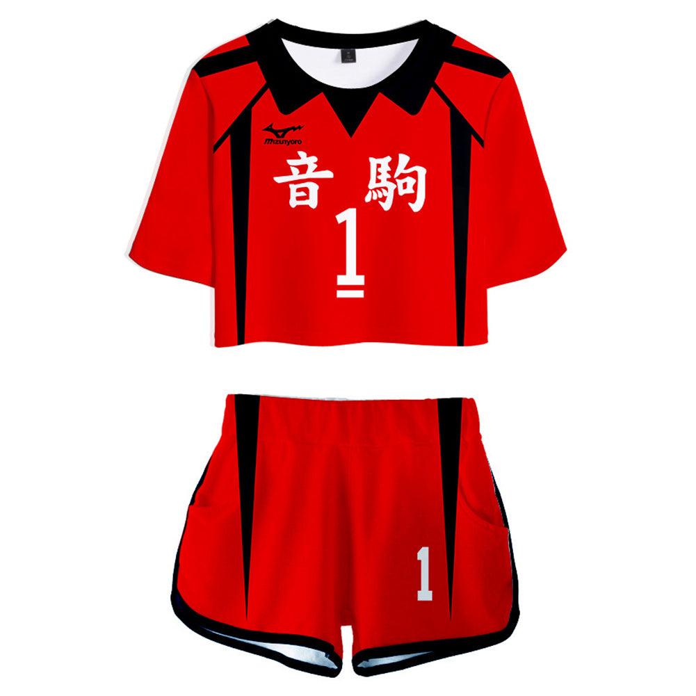 Haikyuu Nekoma High School NO 1 Kuroo Tetsurou Cosplay Costume  Jersey Sports Wear Uniform Top Shorts for Women
