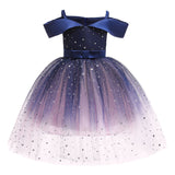 Kids Girls Tutu Dresses Summer Sleeveless Princess Dress Sequined Starry Sky Dress Party Dress Royal Blue