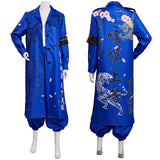 Japanese Bosozoku Kimono Cosplay Costume Blue Coat Pants Outfits Halloween Carnival Suit
