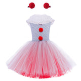 Kids Girls It Joker Cosplay Costume Mesh Dress Headband Outfits Halloween Carnival Suit