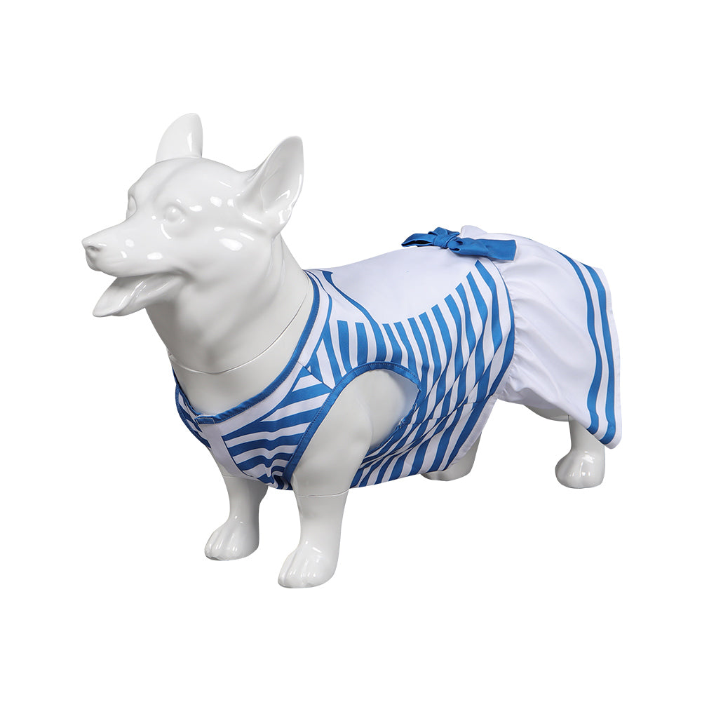 Barbie Pet Dog Blue Stripes Dress Outfits Cosplay Costume Halloween Carnival Suit 