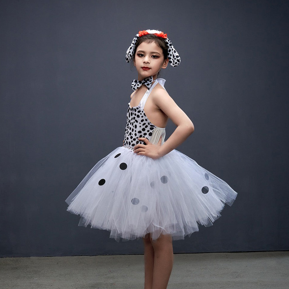 Kids Girls Dalmatians Cosplay Costume Mesh Dress Outfits Halloween Carnival Suit