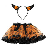 Kids Girls Devil Pumpkin Tutu Cosplay Costume Dress Outfits Halloween Carnival Suit