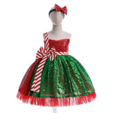 Kids Christmas Cosplay Costume Girls Red and Green Dress Outfits Halloween Carnival Suit