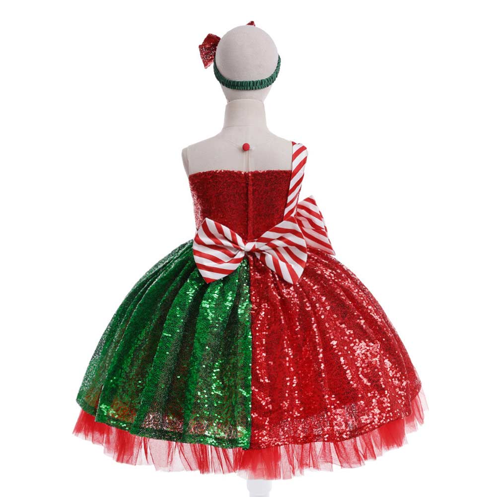 Kids Christmas Cosplay Costume Girls Red and Green Dress Outfits Halloween Carnival Suit