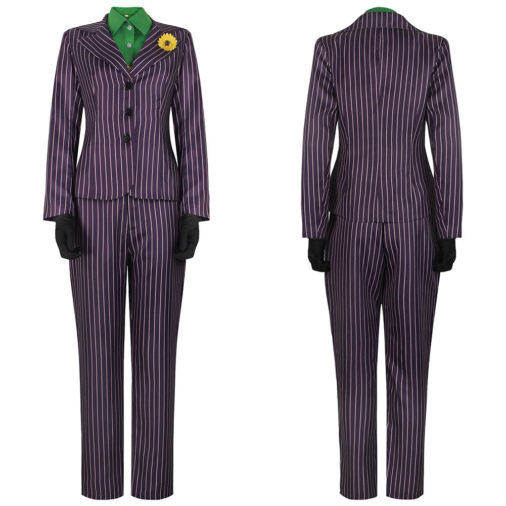 Movie Joker Women Cosplay Costume Purple Straip Outfits Halloween Carnival Suit
