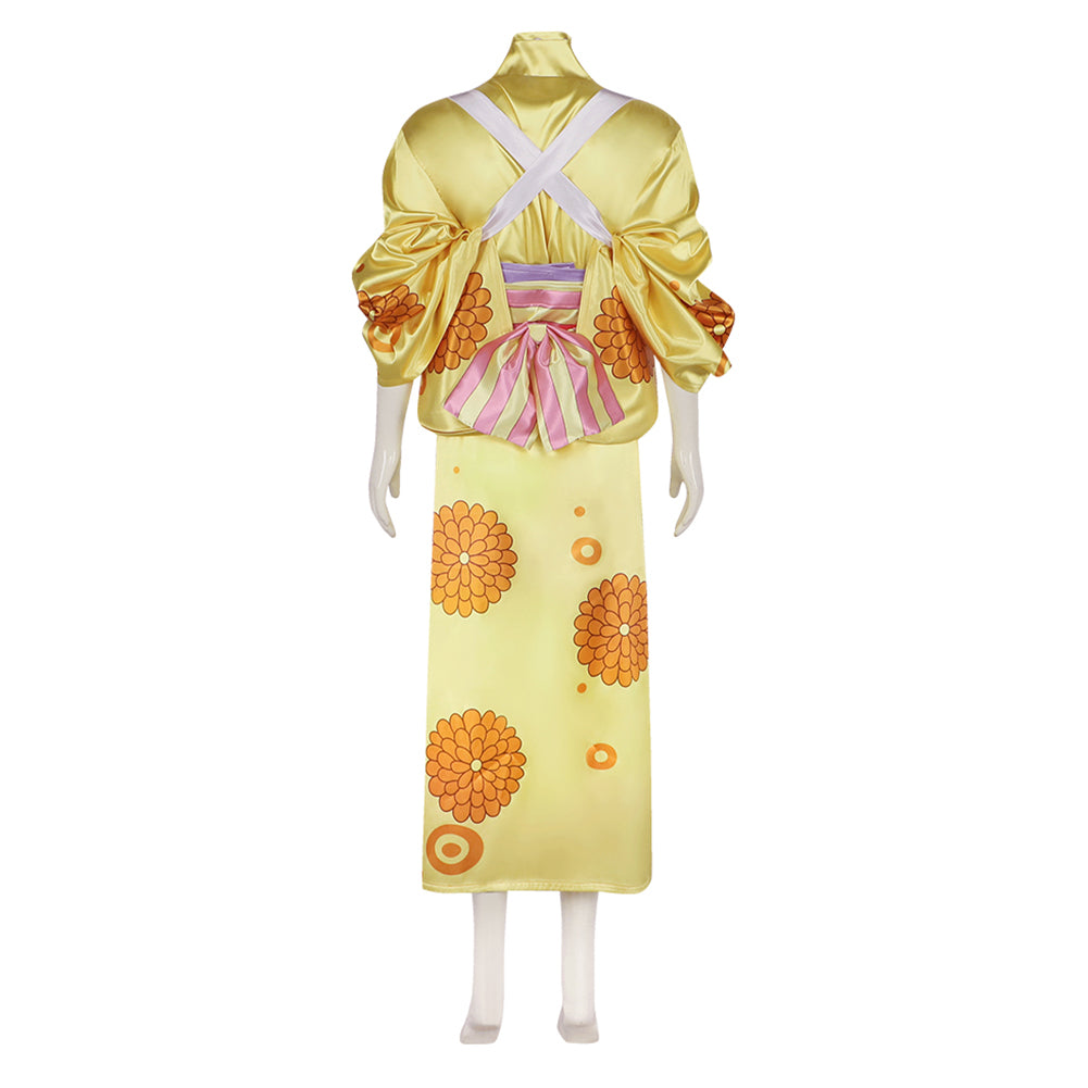 One Piece Kikunojo Cosplay Costume Yellow Outfits Halloween Carnival Suit