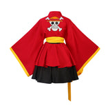 One Piece Original Red Skeleton Kimono Robe Cosplay Costume