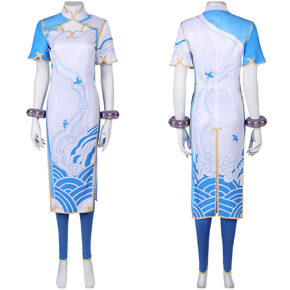 Street Fighter Chun Li Blue Cheongsam Combat Uniform Cosplay Costume Outfits Halloween Carnival Suit