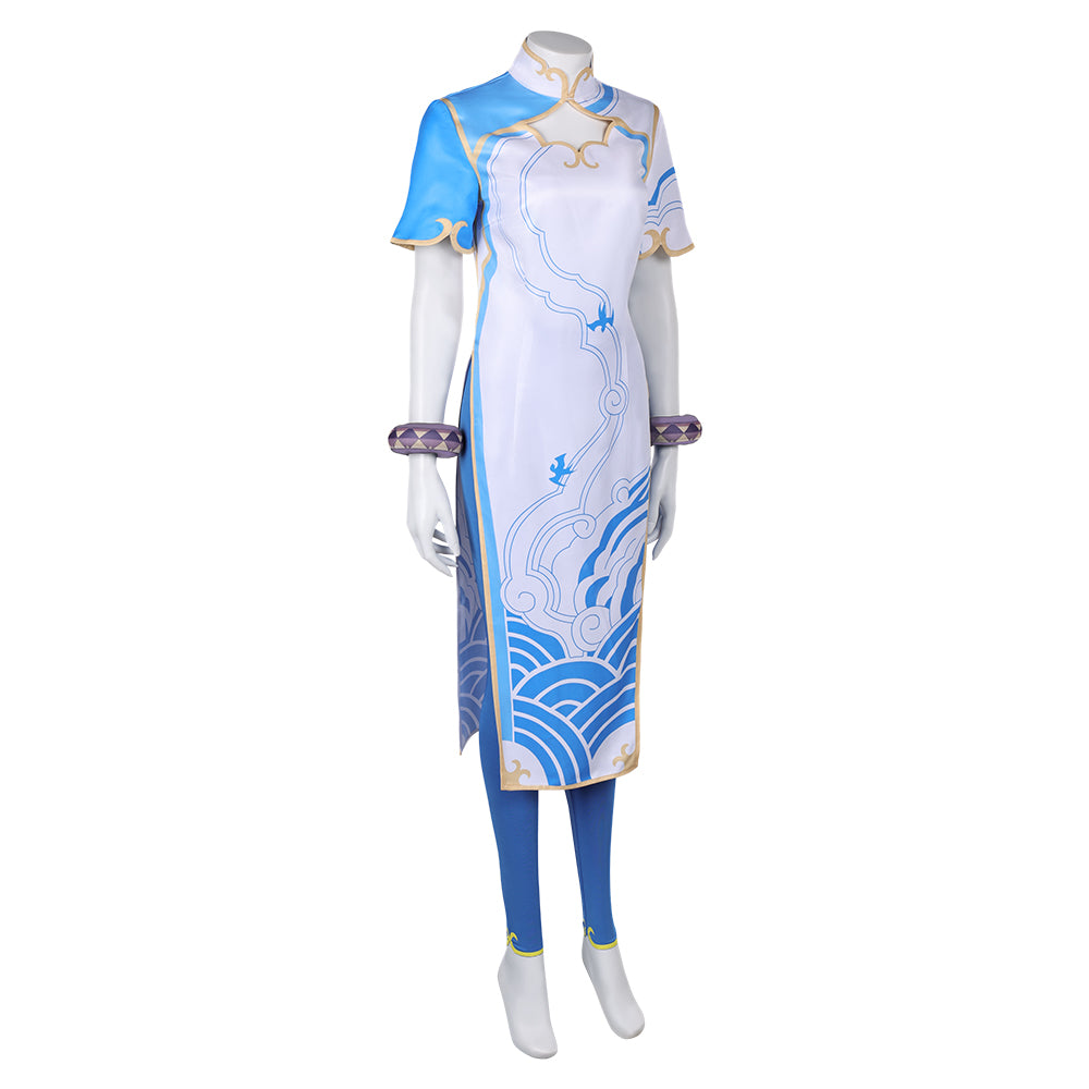 Street Fighter Chun Li Blue Cheongsam Combat Uniform Cosplay Costume Outfits Halloween Carnival Suit