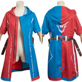 Suicide Squad: Kill the Justice League Harley Quinn Blue and Red Spliced Coat Cosplay Costume Outfits