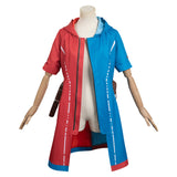 Suicide Squad: Kill the Justice League Harley Quinn Blue and Red Spliced Coat Cosplay Costume Outfits