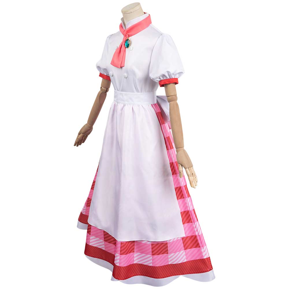 Super Mario Bros Princess Peach Game Character Pink Plaid Chef's Dress Cosplay Costume Outfits
