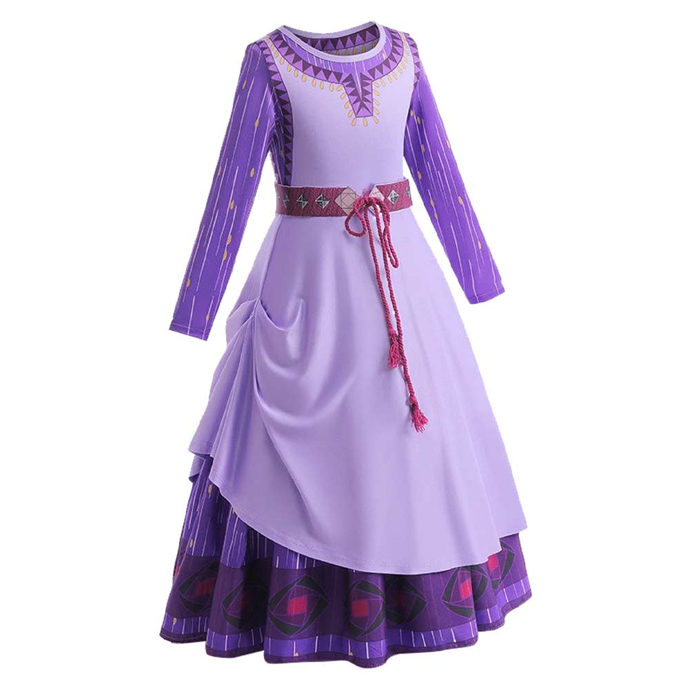 Wish 2023 Asha Kids Children Movie Character Purple Dress Cosplay Costume Outfits