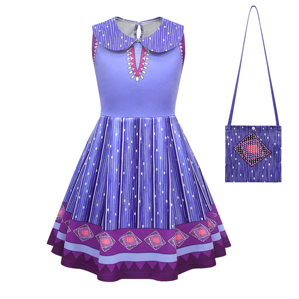 Wish Asha Movie Character Kids Children Purple Dress Cosplay Costume