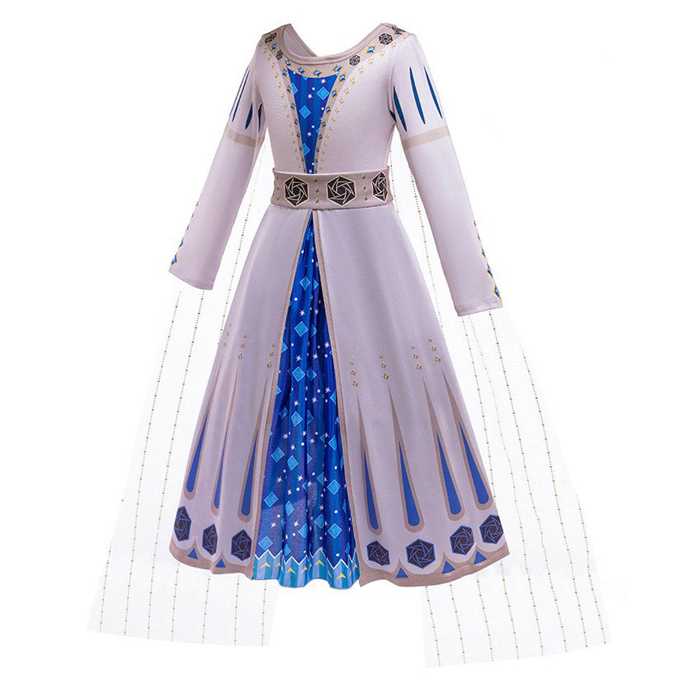  Wish Queen Amaya Movie Character Blue Dress Kids Children Cosplay Costume Outfits Halloween Carnival Suit  